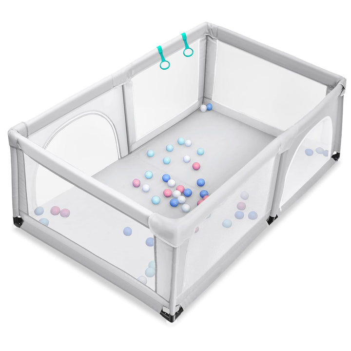 DREAMADE Laufgitter Baby mit Tür, 190 x 120cm Laufstall mit 50 Bunten Bällen & 2 Türem, Absperrgitte