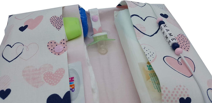 Grosse Windeltasche XXL mit Name Wickeltasche 1. Rosa Innen glatte Baumwolle, 1. Rosa Innen glatte B