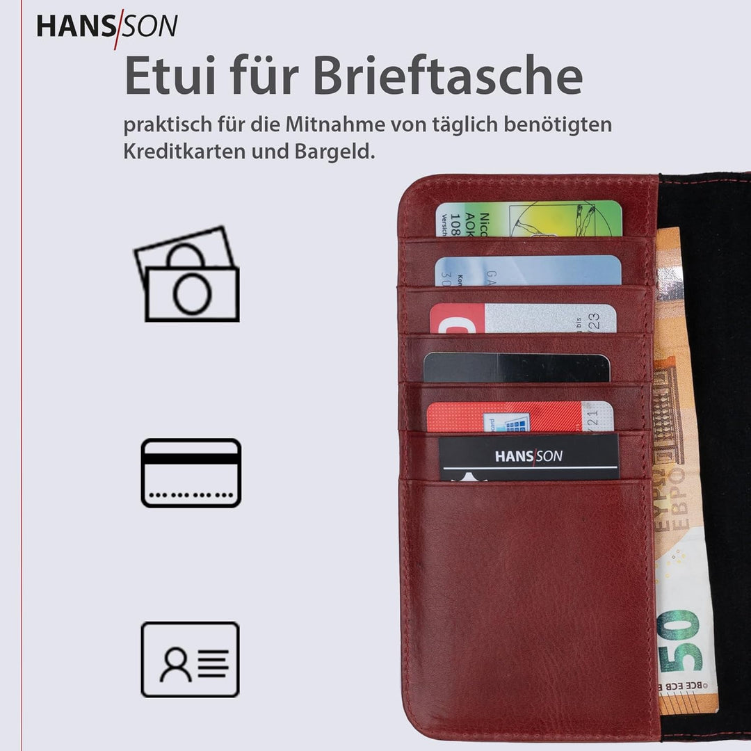 HANS/SON Echtlederhülle für iPhone 14 Plus | 6,7 Zoll | 2 in 1 Ledercase mit Kartenfächern | Roter G