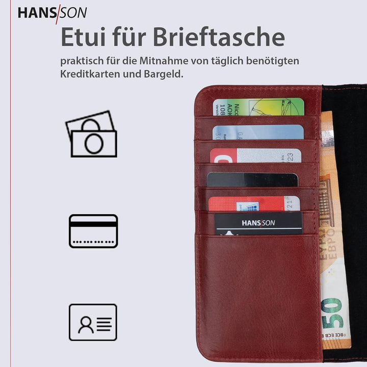 HANS/SON Echtlederhülle für iPhone 14 Plus | 6,7 Zoll | 2 in 1 Ledercase mit Kartenfächern | Roter G