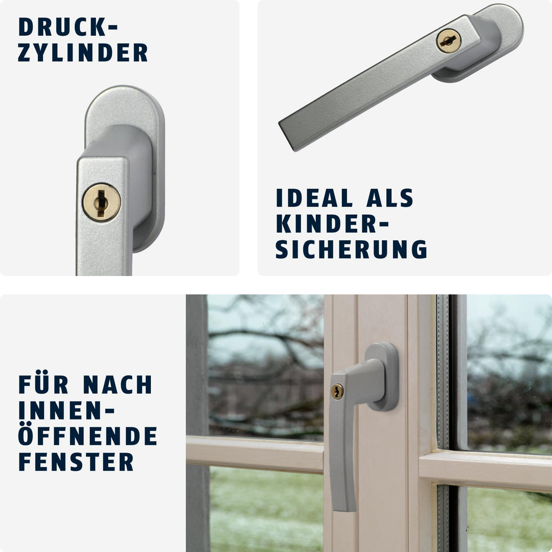 ABUS Abschliessbarer Fenstergriff FG210 AB210 - 3er Set - Fensterknauf mit Druckzylinder, gleichschl