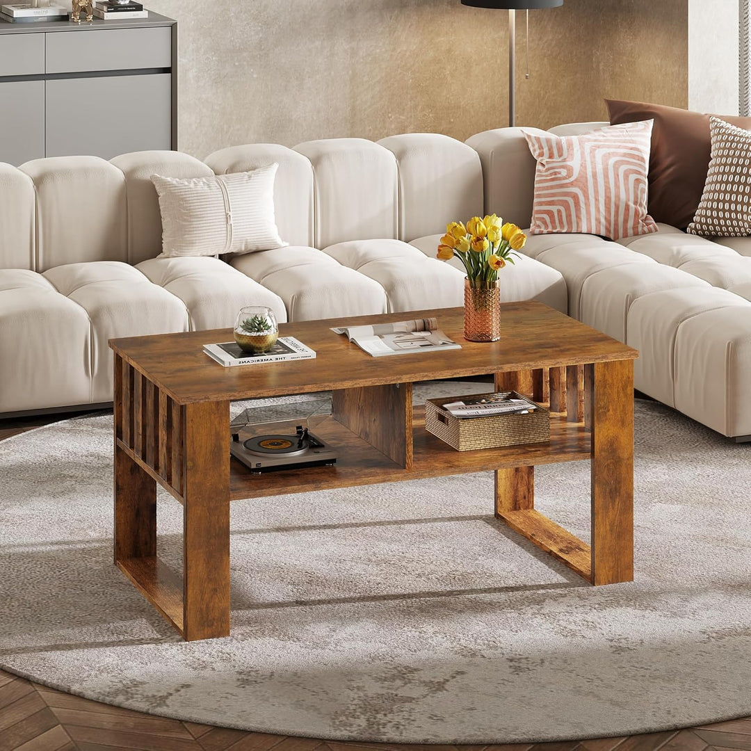 WLIVE Couchtisch Holz, Wohnzimmertisch mit Schubladen und Aufbewahrung,Wohnzimmer Tisch für Couch, S