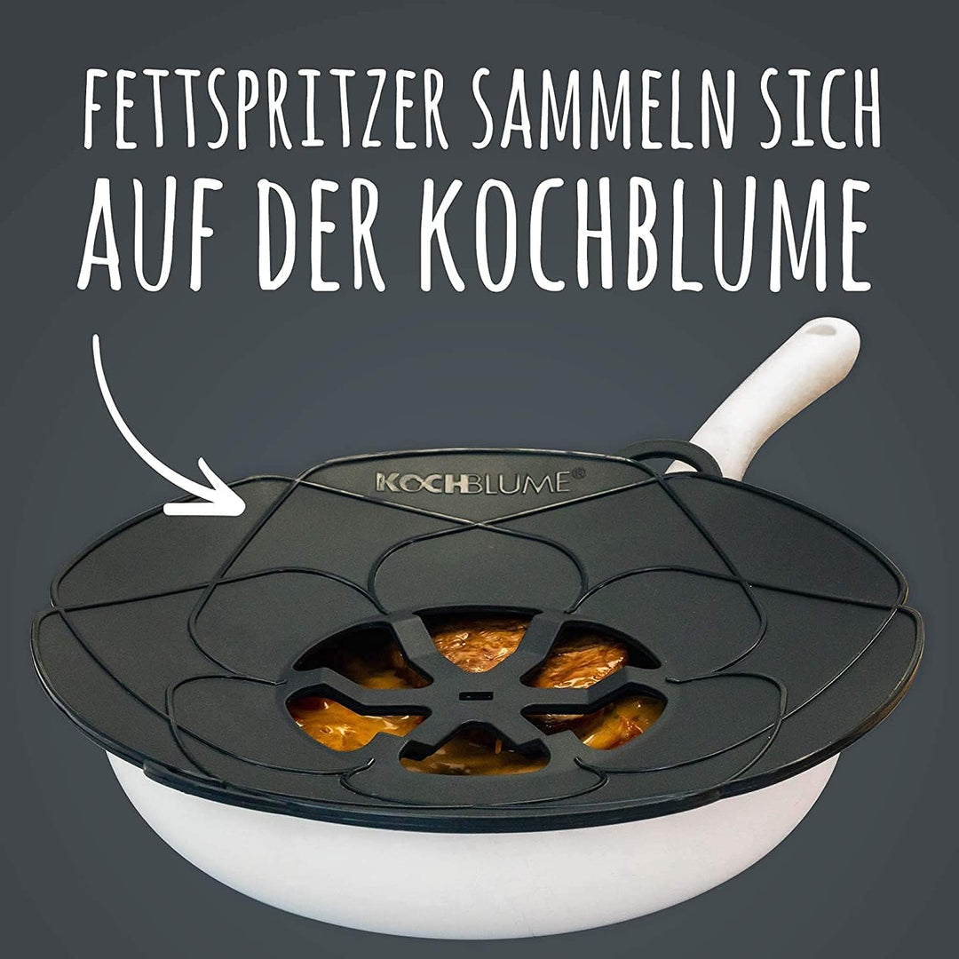 Kochblume das Origial, Silikon Überkochschutz für Töpfe und Pfannen, Mikrowellen-Deckel, Spritzschut