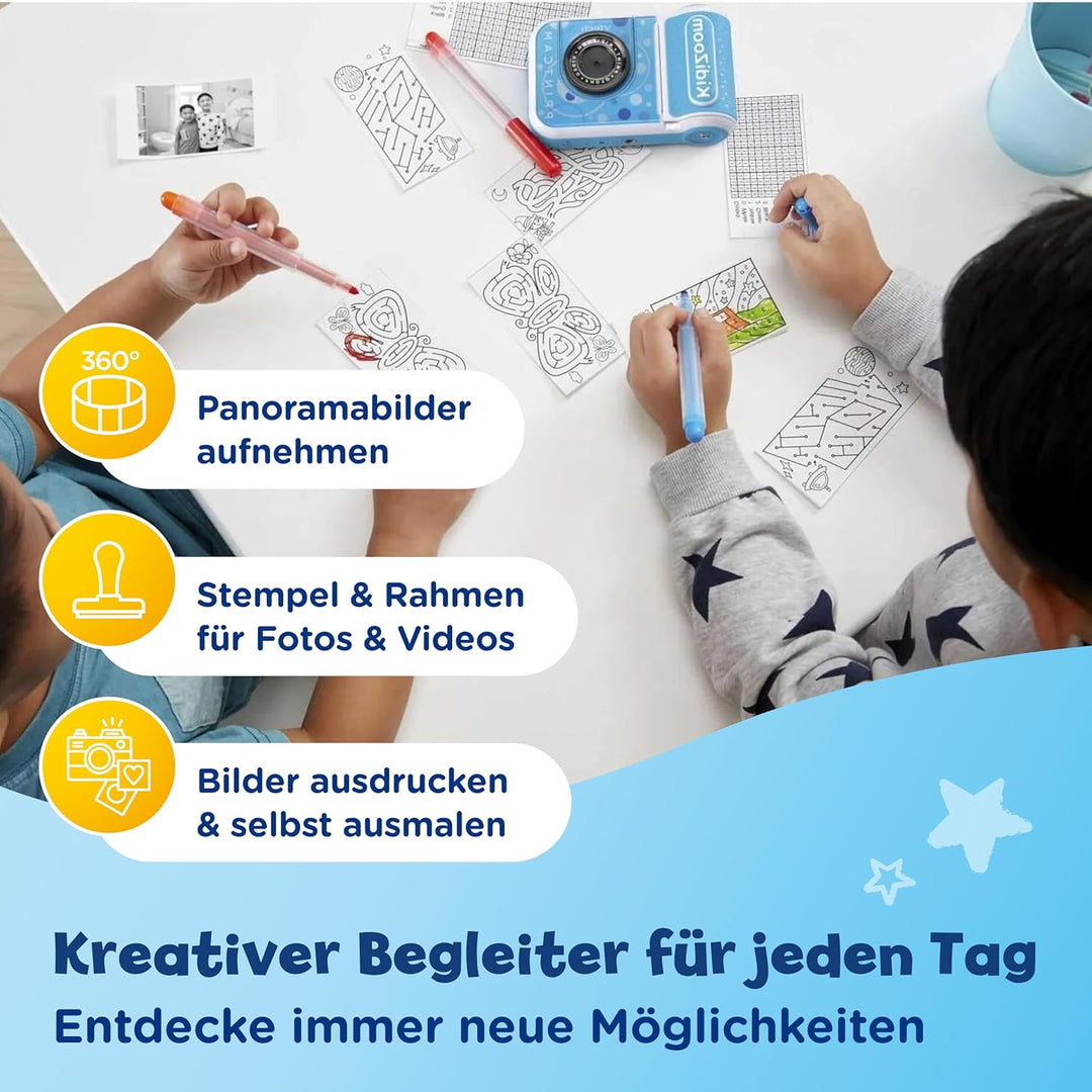 Vtech KidiZoom Print Cam blau – Sofortbild-Kinderkamera mit Druckfunktion,Selfie- und Videofunktion,