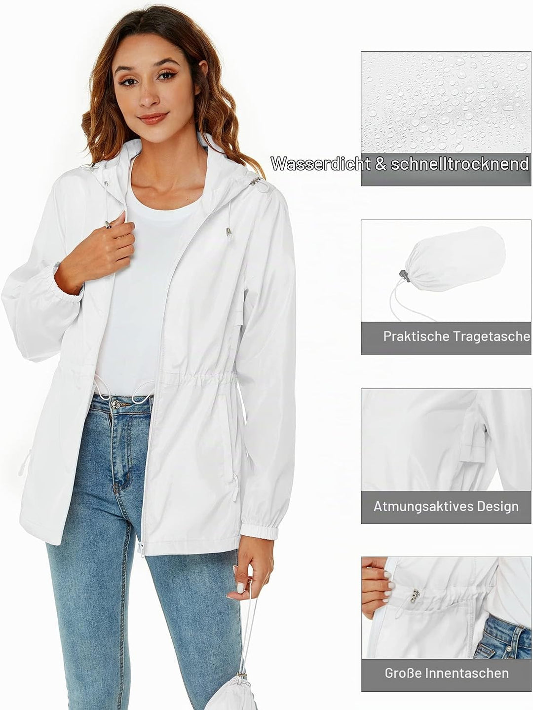 Rapbin Regenjacke Damen Wasserdicht Atmungsaktiv Leicht Outdoorjacke Windbreaker Packbare Regenmante