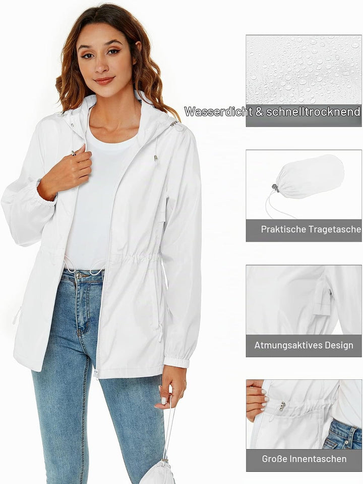 Rapbin Regenjacke Damen Wasserdicht Atmungsaktiv Leicht Outdoorjacke Windbreaker Packbare Regenmante