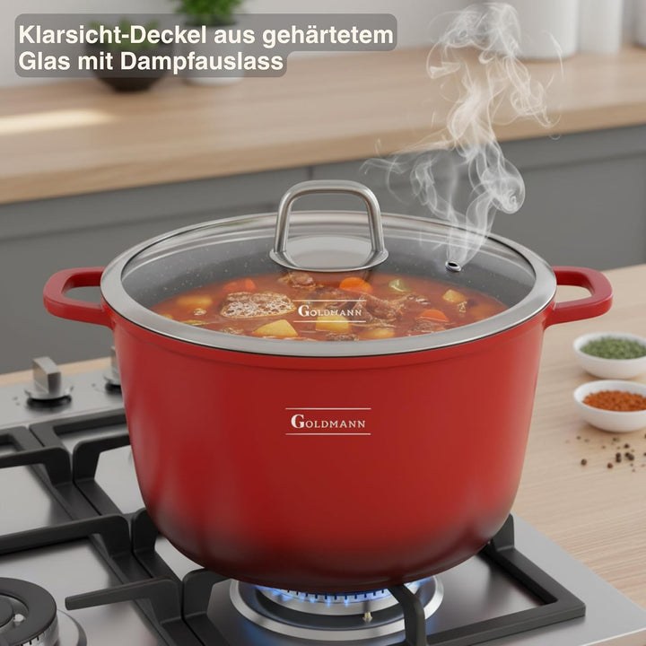 GOLDMANN 16cm Aluguss Kochtopf 1.9L | Suppentopf Schmortopf induktionsgeeignet mit Keramik Antihaftb