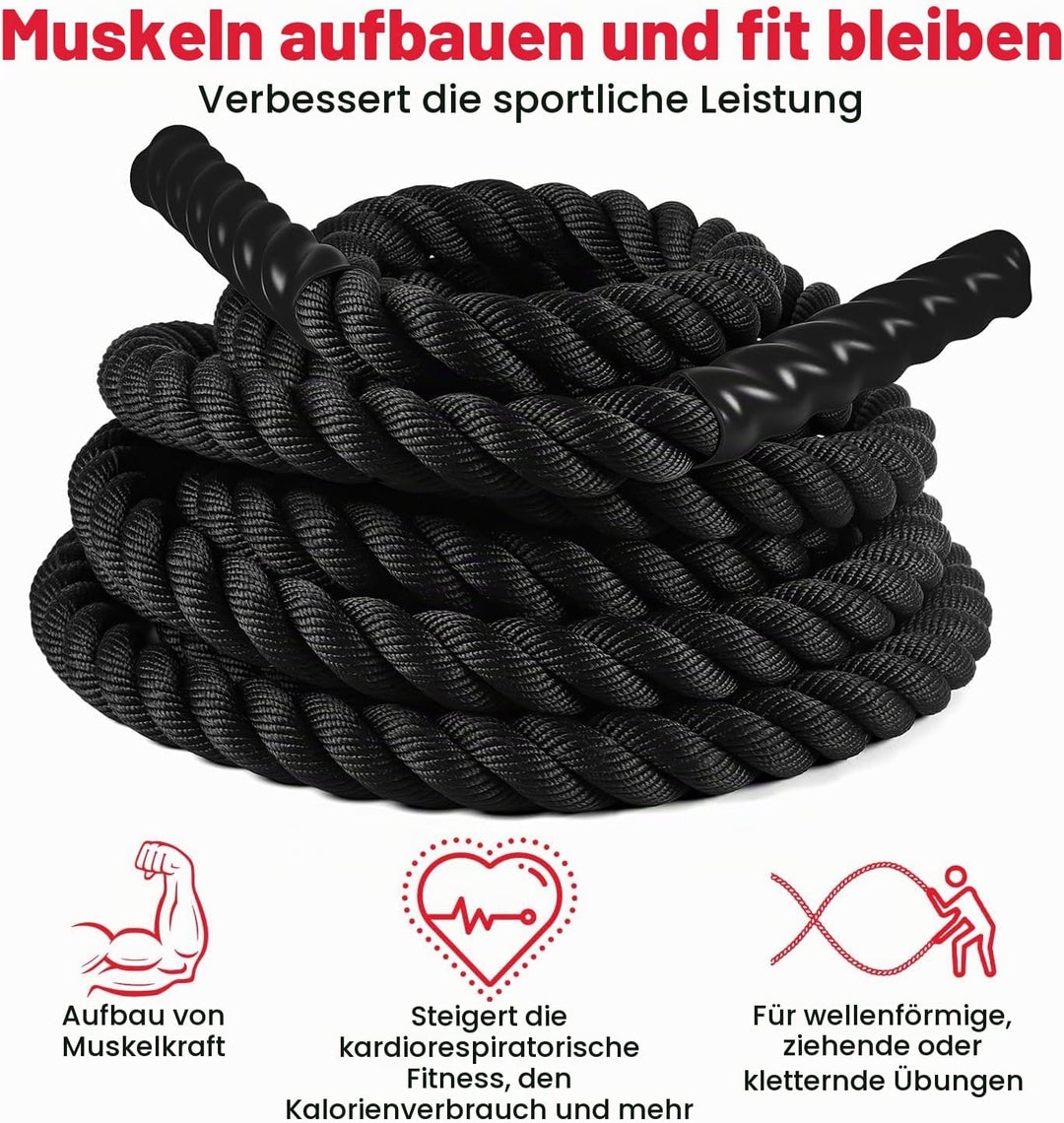Ultrasport Battle Rope, Seillänge 3,8 cm Durchmesser, hochwertiges Schlagseil für Kraftausdauer &amp; Mu