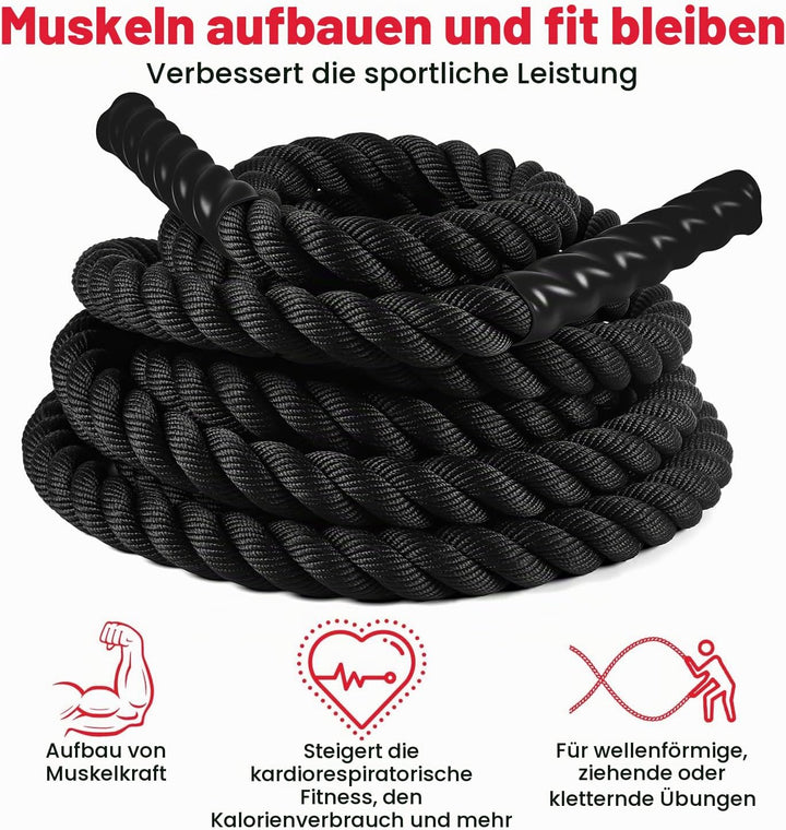 Ultrasport Battle Rope, Seillänge 3,8 cm Durchmesser, hochwertiges Schlagseil für Kraftausdauer &amp; Mu