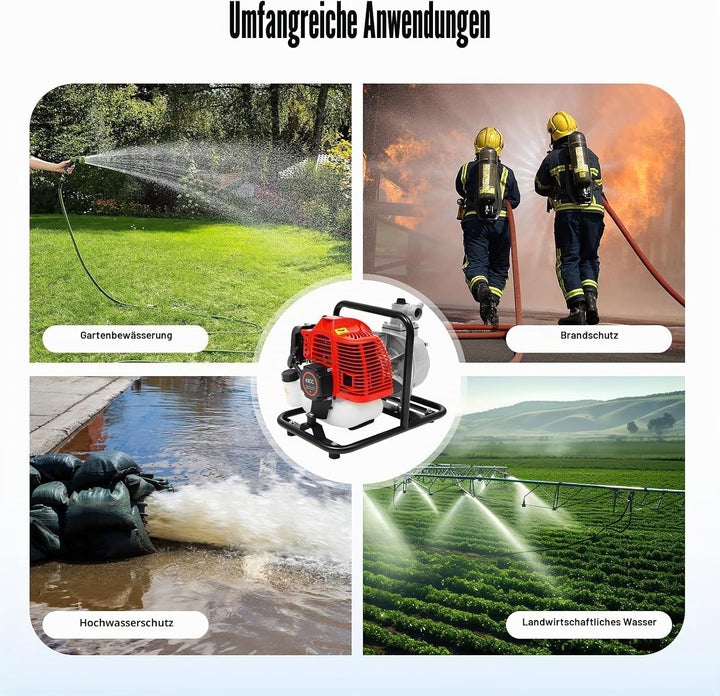 Benzin Wasserpumpe Gartenpumpe Schmutzwasserpumpe 1,25KW/1,7PS 8000 l/h 30m Förderhöhe | 2-Takt-Moto