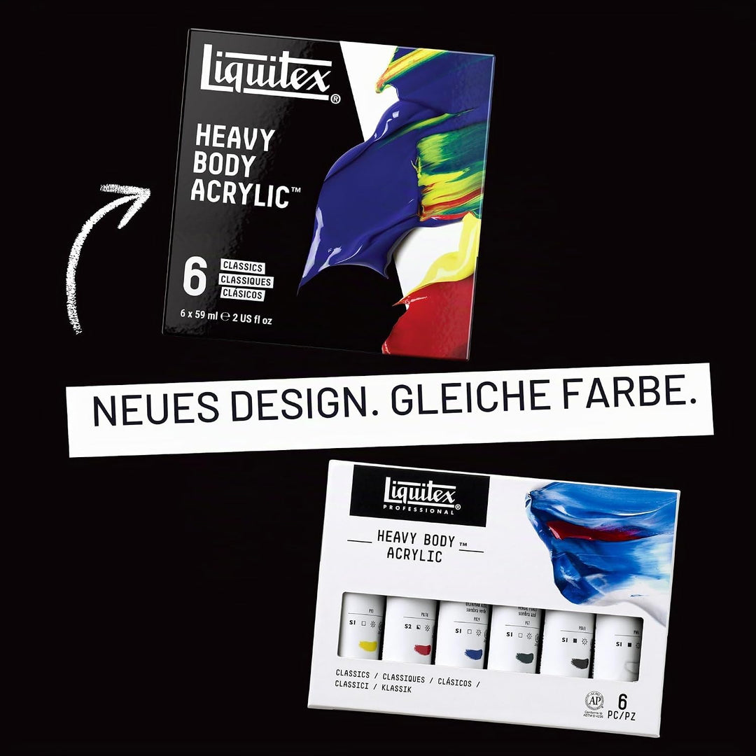 Liquitex 3699311 Acrylfarbe Heavy Body, 6 Acrylfarben in Künstlerqualität, Classic Set, 59 ml (6er P