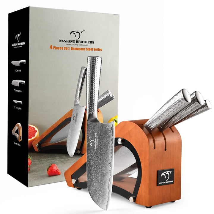 Damaskus Küchenmesser Set, Messerblocksets mit Kochmesser, Santoku Messer und Schälmesser, Professio
