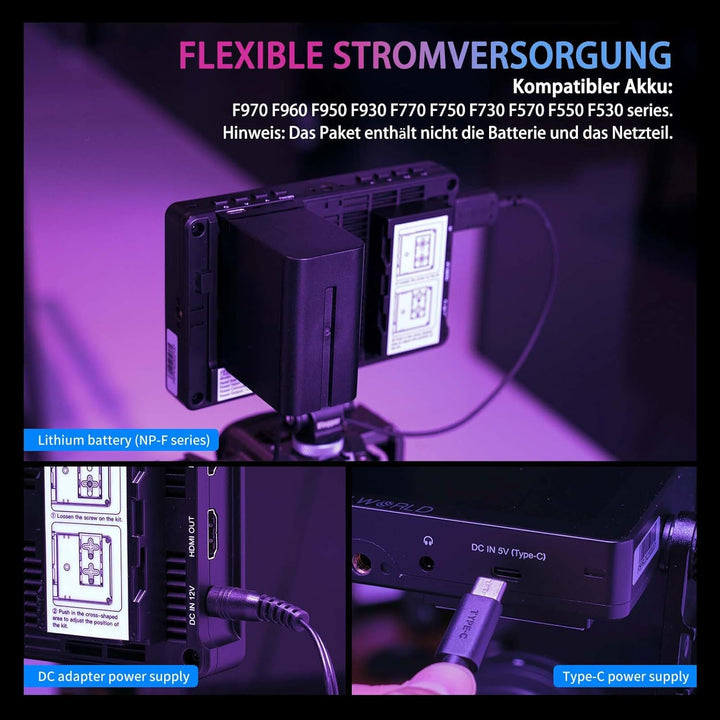 Feelworld F5 Pro V4 6 Zoll Touchscreen 3D LUT DSLR Kamera Field Monitor mit externem Kit Installiere