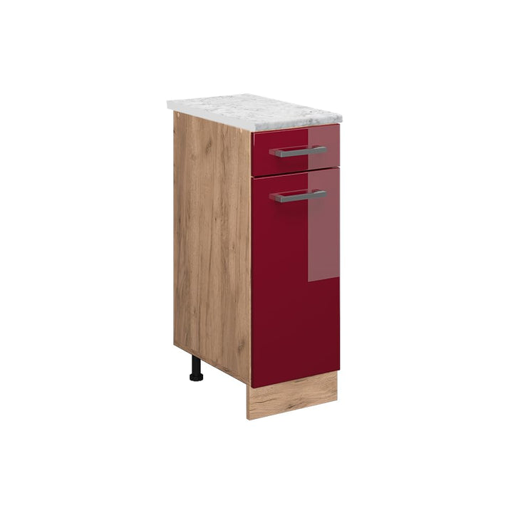Vicco Küchenunterschrank R-Line, Schubladenschrank für die Küche, Bordeaux Hochglanz, 30 cm AP Marmo