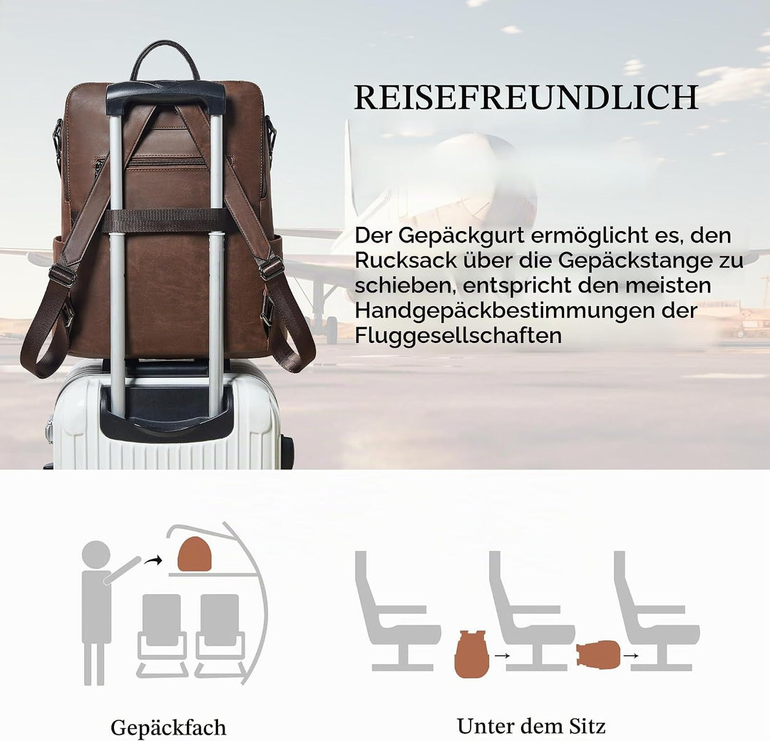 Shrrie rucksack damen elegant geeignet für 15,6Zoll-Notebooks Langlebig wasserdicht Damen aus Leder