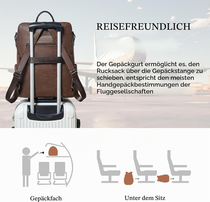 Shrrie rucksack damen elegant geeignet für 15,6Zoll-Notebooks Langlebig wasserdicht Damen aus Leder