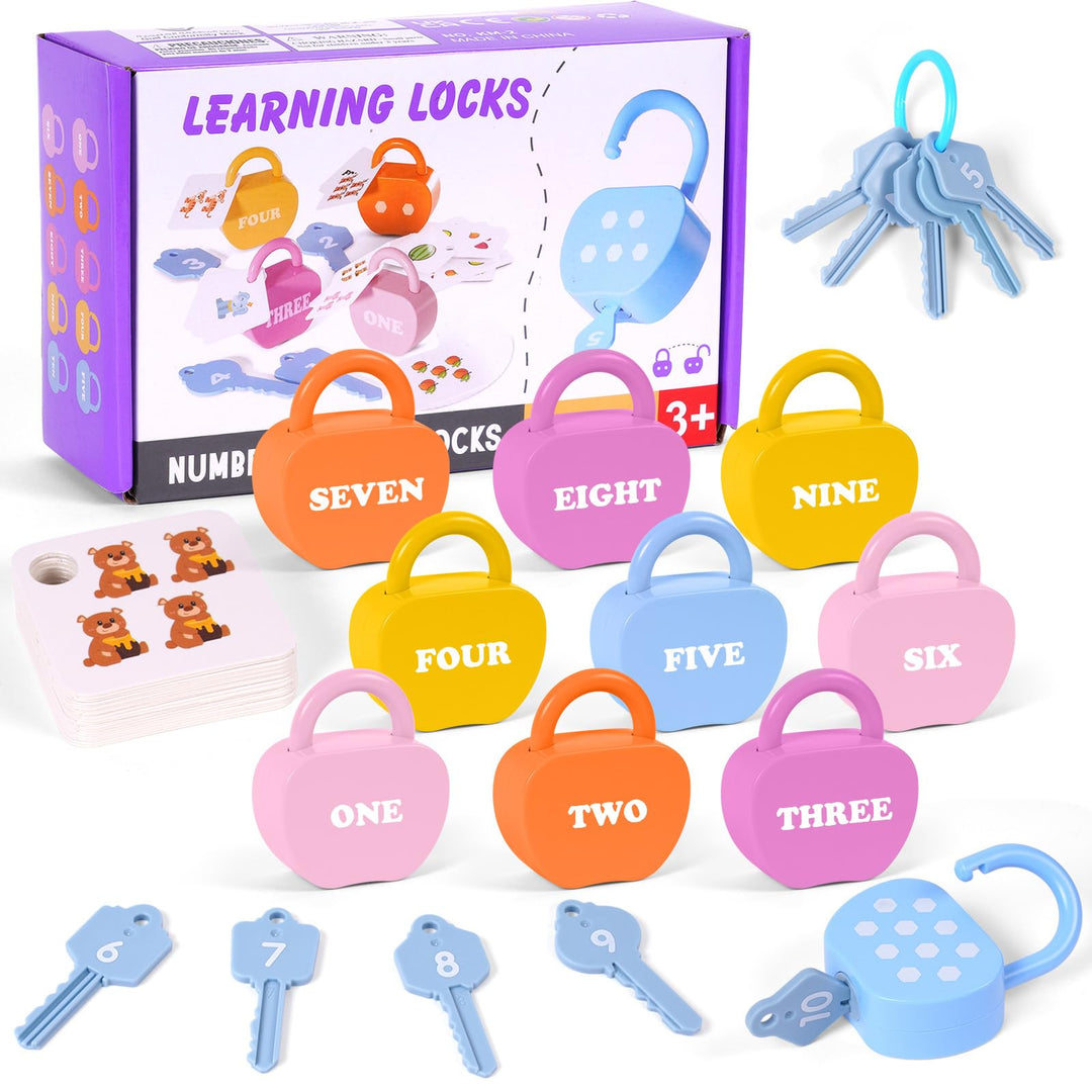 10 Set Schloss und Schlüsselspiel, Montessori Baby Keys Spielzeugset, Lock Und Schlüsselspielzeug, V
