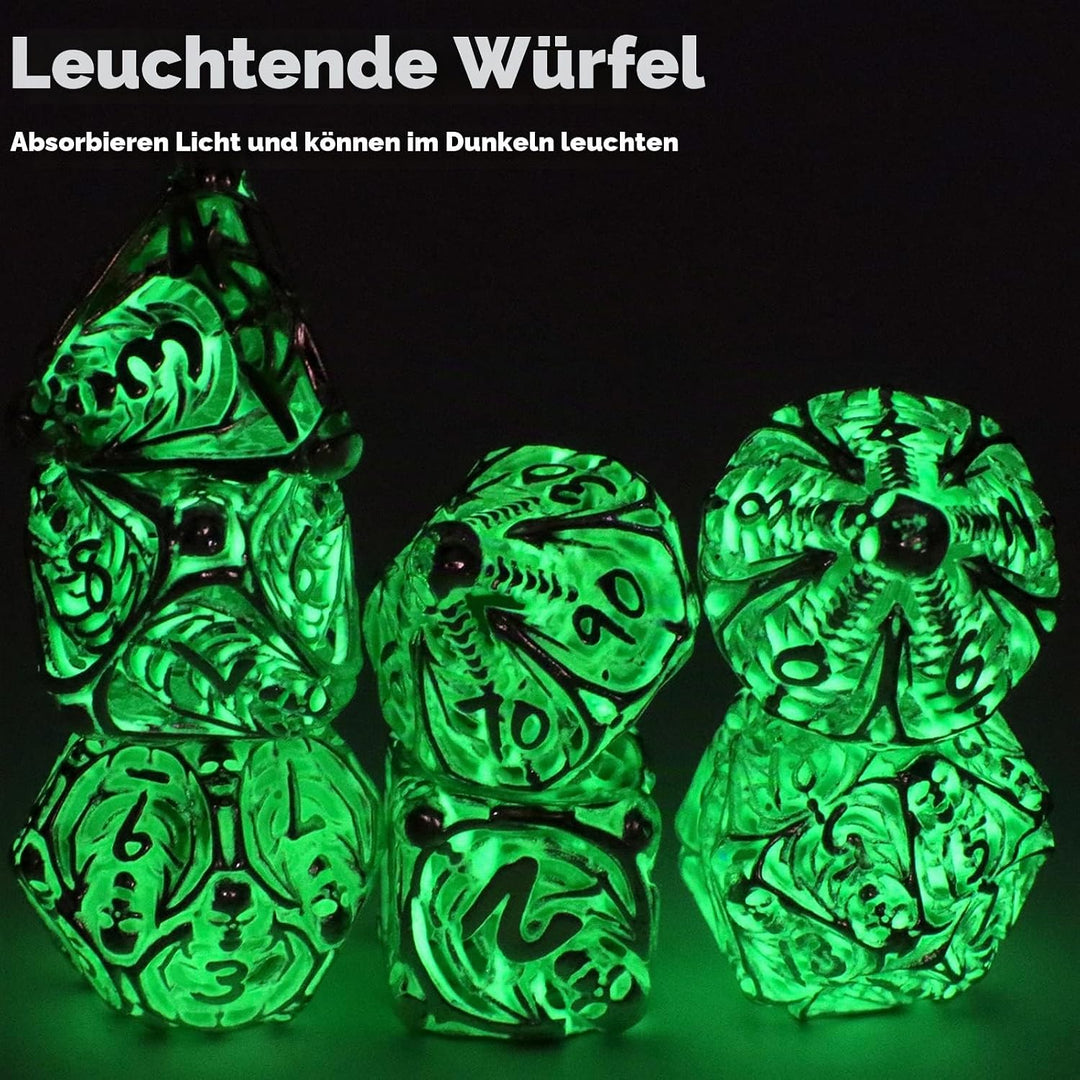 DND Würfel Polyedrische Rollenspiel Würfelset Fluoreszierende Skelette Würfel, Spielwürfel Dungeons