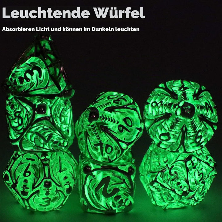 DND Würfel Polyedrische Rollenspiel Würfelset Fluoreszierende Skelette Würfel, Spielwürfel Dungeons