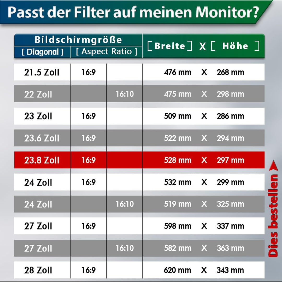 STARY 23,8 Zoll Blickschutzfolie für 16:9 Blendfrei Blaulichtfilter Monitor | 23,8" Privacy Screen S