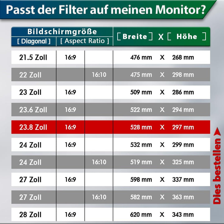 STARY 23,8 Zoll Blickschutzfolie für 16:9 Blendfrei Blaulichtfilter Monitor | 23,8" Privacy Screen S