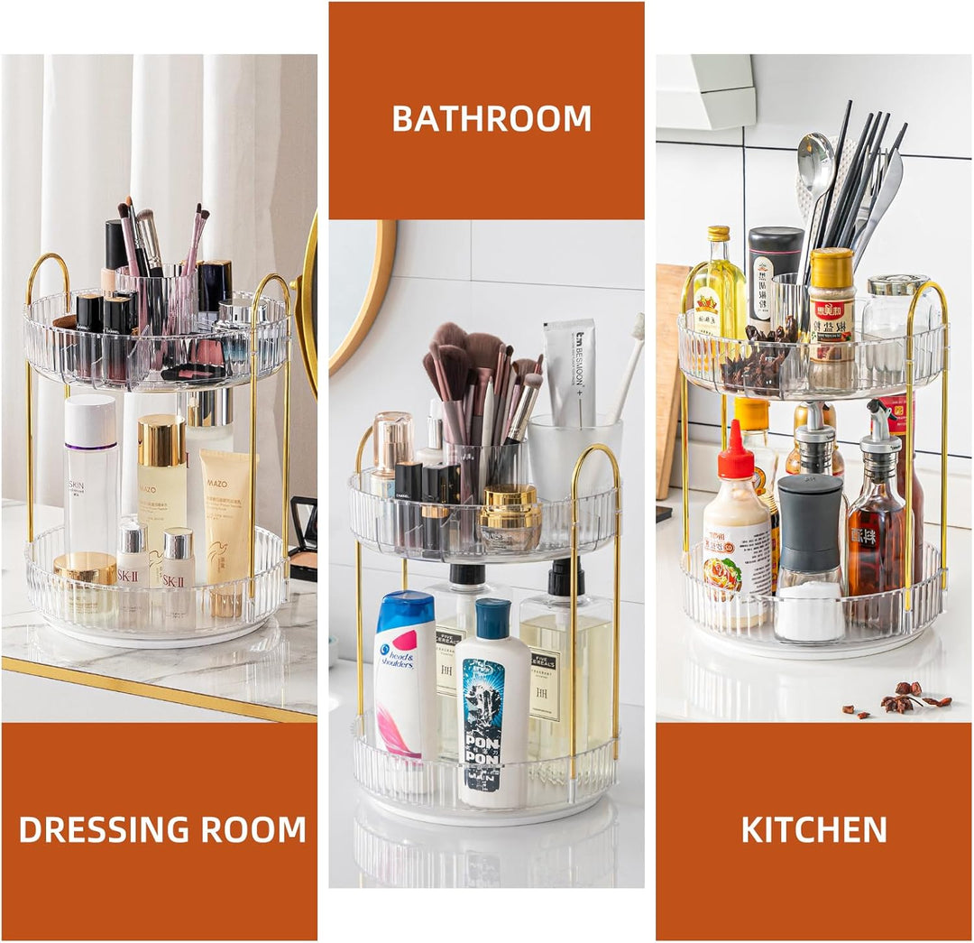 360 Drehbar Make Up Kosmetik Organizer 2 Ebenen Schminktisch Organizer Lazy Susan Makeup Skincare Or