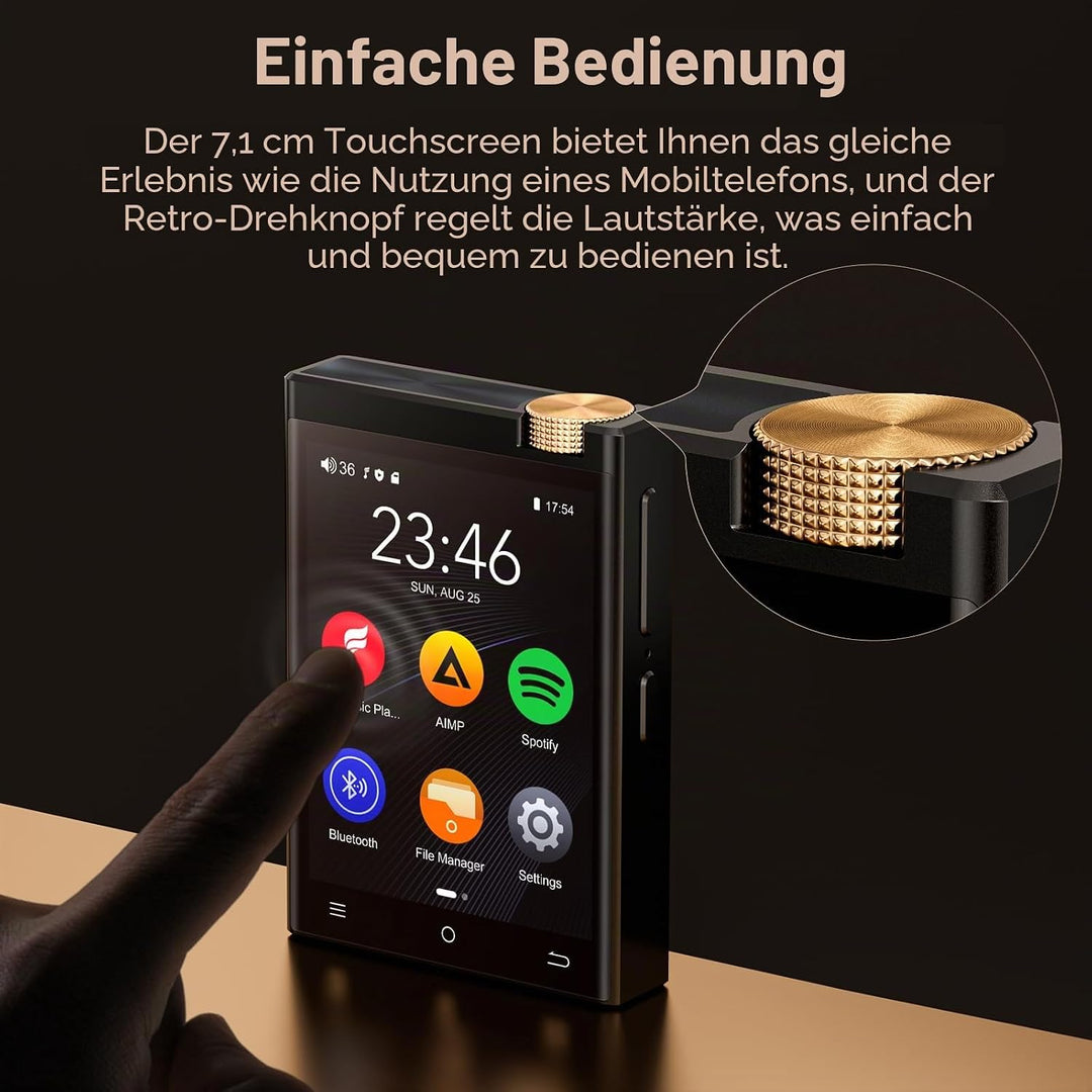 HiFi MP3 Player mit Bluetooth und WiFi, tragbarer Android 9.0 Spotify MP3-Player, Oilsky 80GB 2,8&