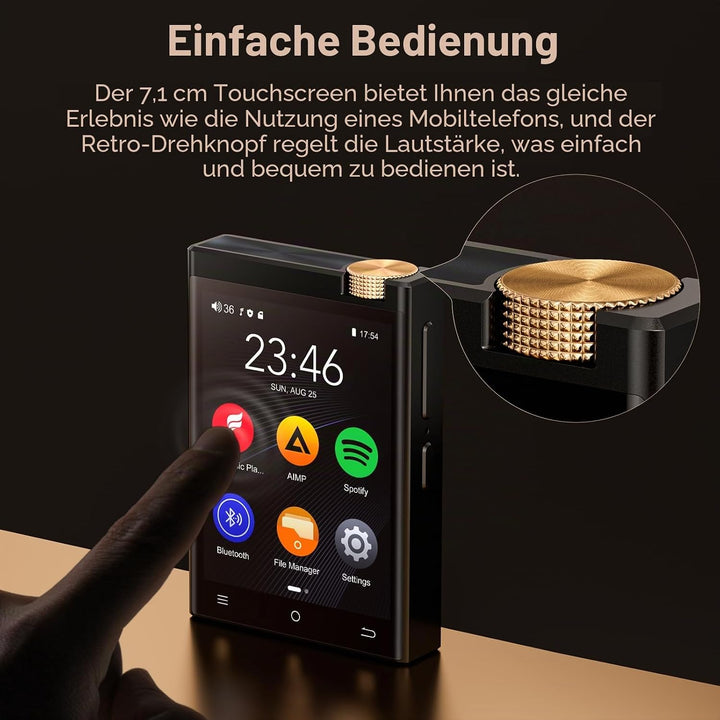 HiFi MP3 Player mit Bluetooth und WiFi, tragbarer Android 9.0 Spotify MP3-Player, Oilsky 80GB 2,8&