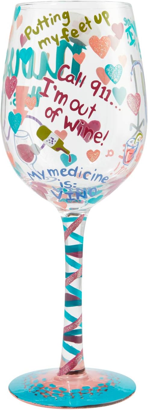 Enesco Designs by Lolita Nurse This handgemaltes Weinglas, 425 ml, mehrfarbig