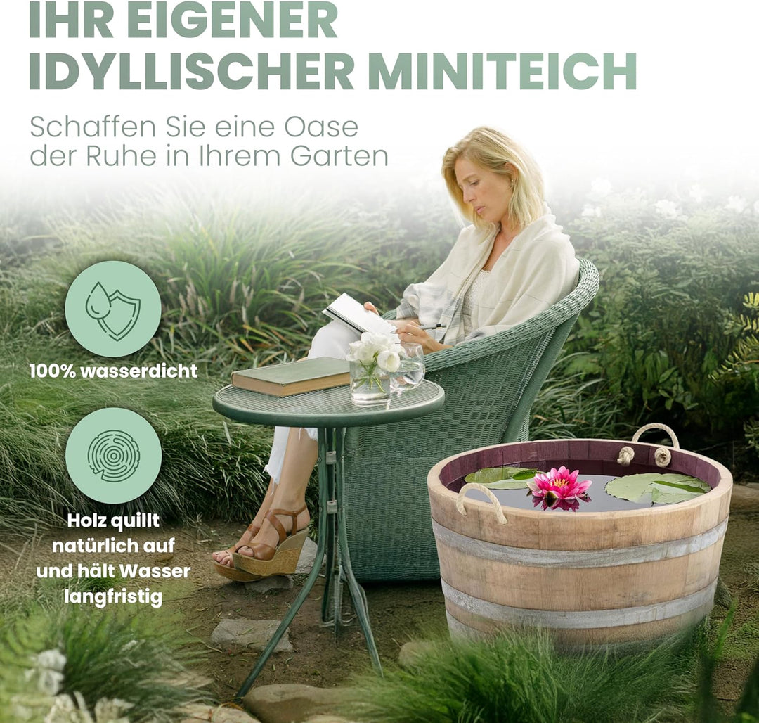 Temesso Holzfass, Kräuterbeet, Pflanzkübel Weinfass Fass halbiert mit Trageschlaufen (echtes Weinfas