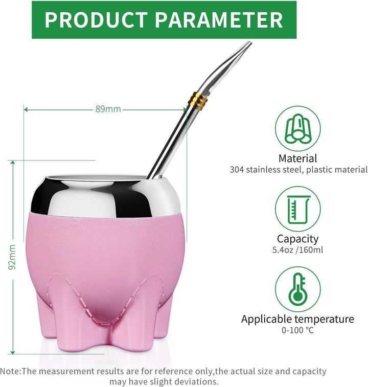 Premium Yerba Mate Tasse, 5-in-1-Set, inklusive Edelstahl-Kürbis (Glitzersterne, niedlicher Elefante