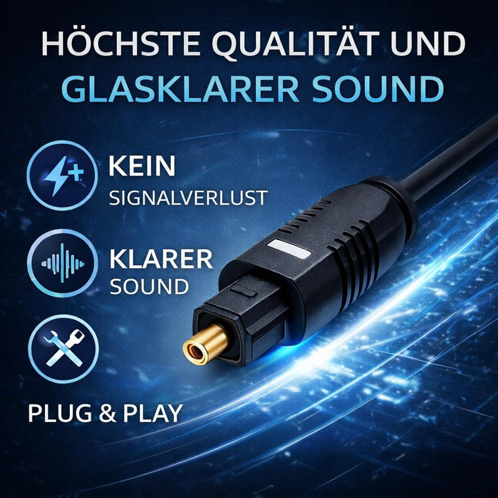 PerfectHD Hochwertiges schwarzes Toslink-Kabel – 2,2mm Durchmesser – Optisches Digitalkabel für TV,
