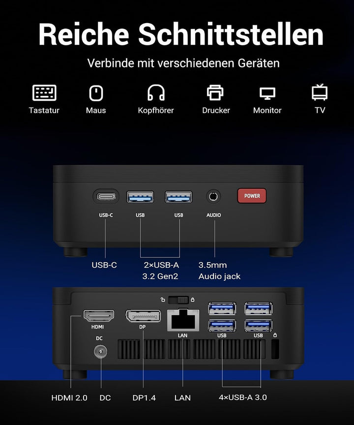 Ryzen 3 4300U Mini PC Onboard 16GB LPDDR4 RAM 512GB SSD, USB3.2 Gen2 Typ-C 4K 60Hz, HDMI 2.0 DP 1.4