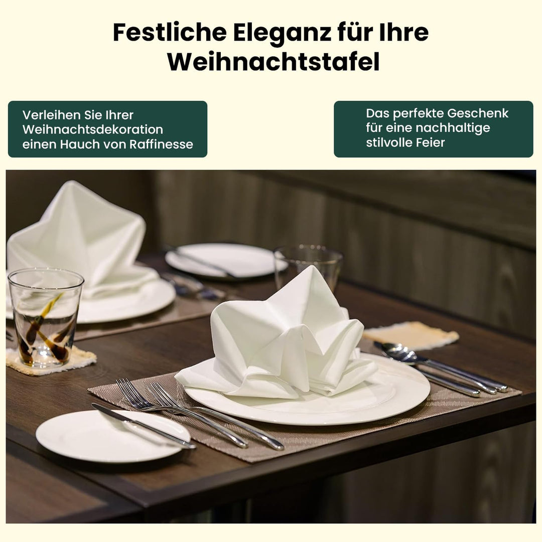 12er Set Stoffservietten Weiss – 100% GOTS Bio-Baumwolle – Waschbare Baumwollservietten 45x45cm – Ed