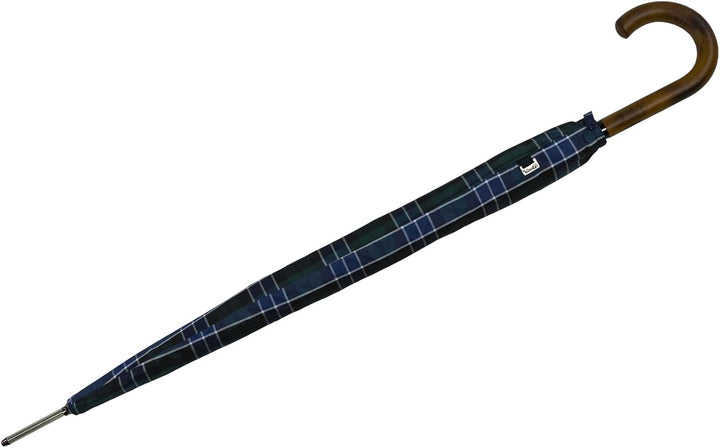 iX-brella Herren-Stockschirm Automatik mit Echtholz-Rundhakengriff - Karo blau-grün Check Blue-green