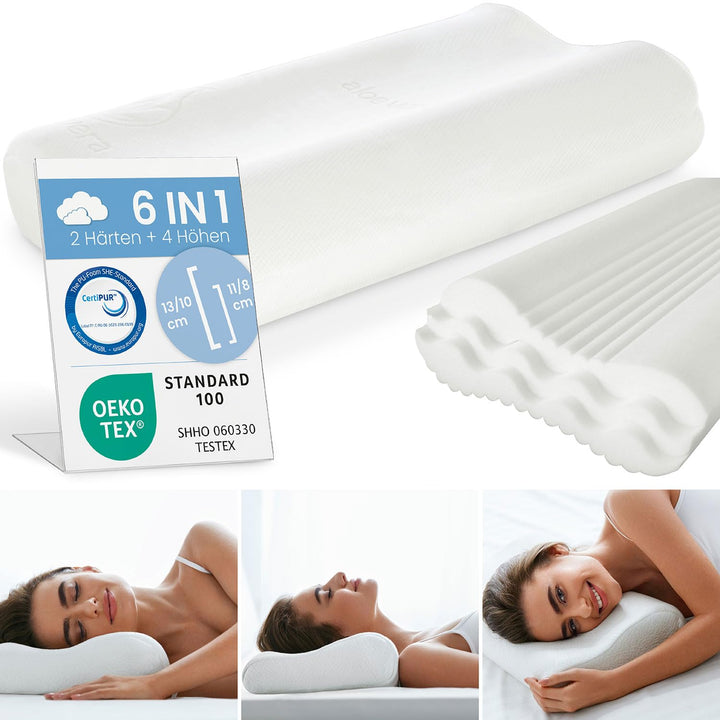 maxVitalis 2er-Set Nackenstützkissen 4-fache Höhenanpassung orthopädisches, ergonomisches Kopfkissen