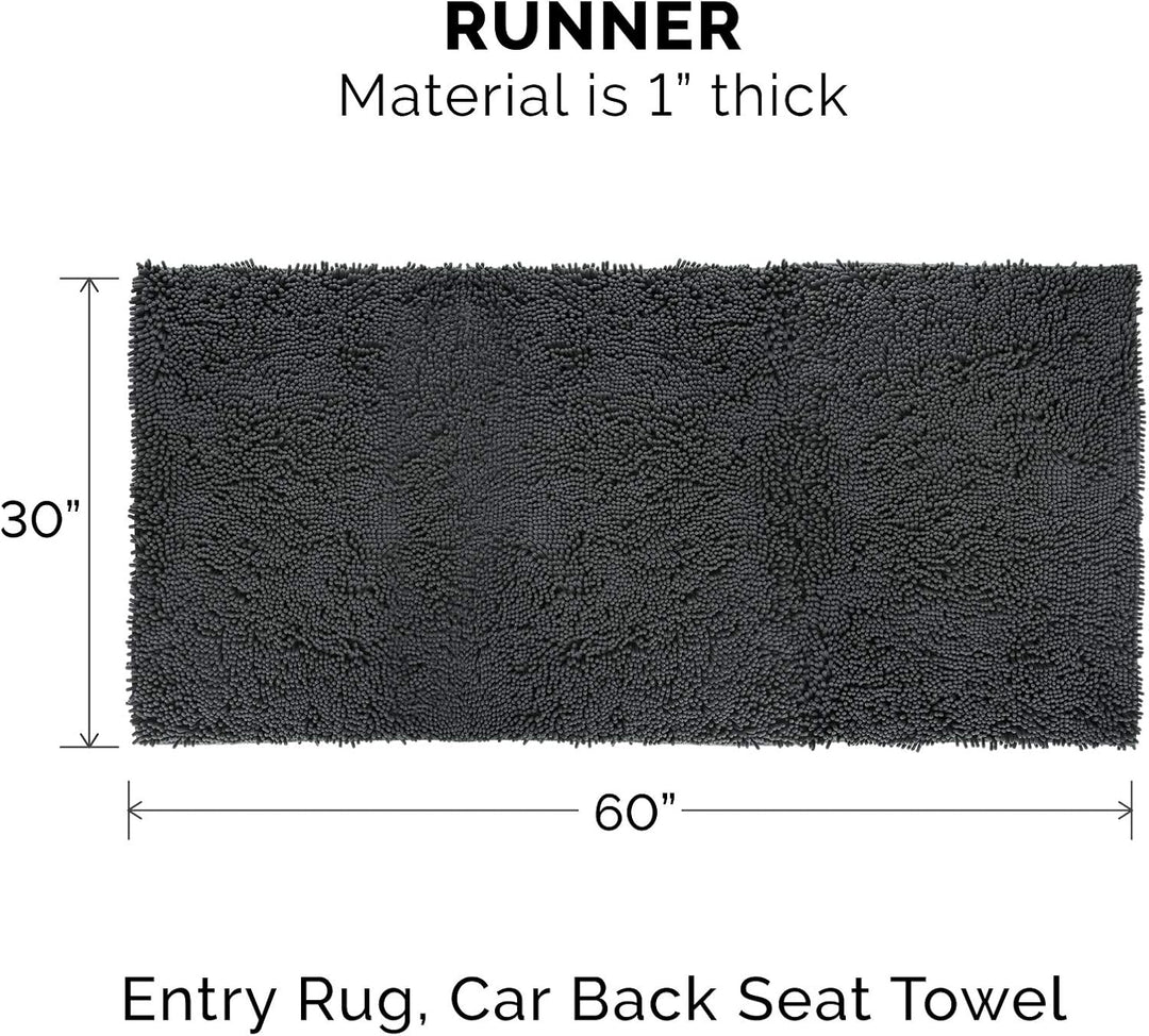 Furhaven XXL Runner Pet Door Mat Muddy Paws Absorbent Chenille Shammy Rug, Washable - Charcoal (Gray