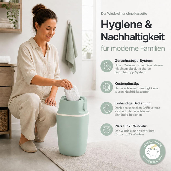 AirWell Windeleimer Geruchsdicht & Windel Blaubaer - Wickeleimer, mit Geruchsstopp-System, Einhändig