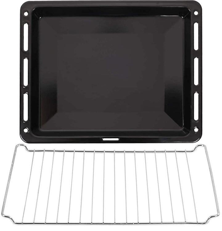 ICQN Backbleche & Gitter 460 x 370 x 30 mm Set, Emailliert, Fettpfanne, Verchromt, Backofenrost, Bac