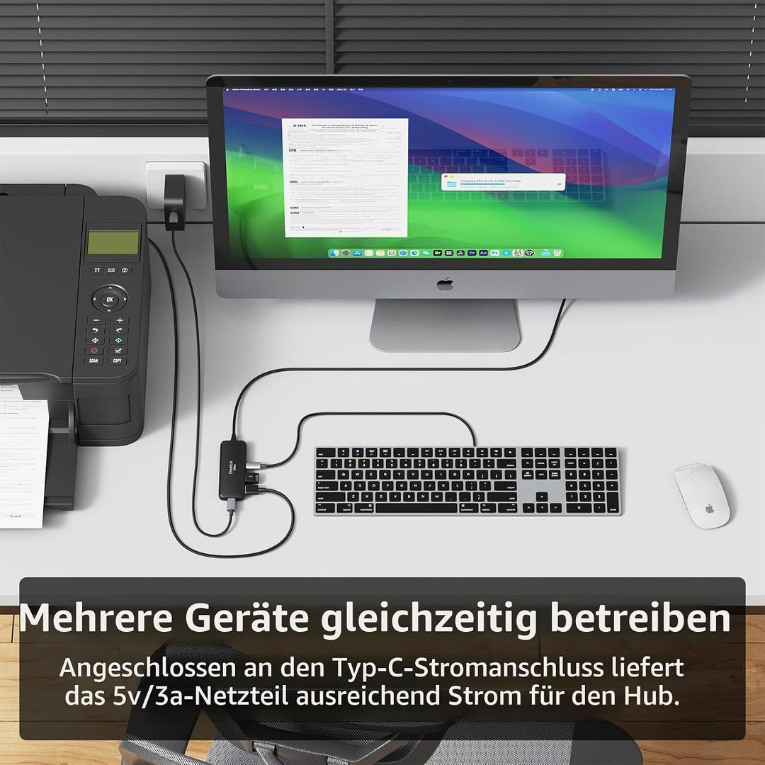 Qeefun 10Gbps USB Hub, 3.2 USB Hub mit 2 USB-C und 2 USB-A, USB 3.2 GEN 2 Splitter mit Type-C Power