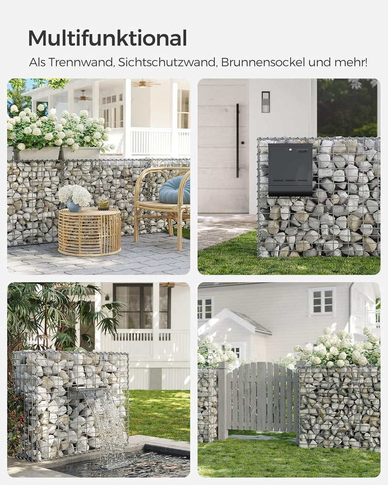 SONGMICS Gabionenkorb, Metall-Steinkorb mit 5 x 10 cm Maschenweite für Mauersteine, verzinkt, Steing