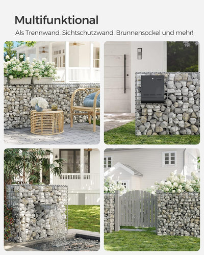 SONGMICS Gabionenkörbe, Metall-Steinkörbe mit 5 x 10 cm Maschenweite für Mauersteine, verzinkt, Stei