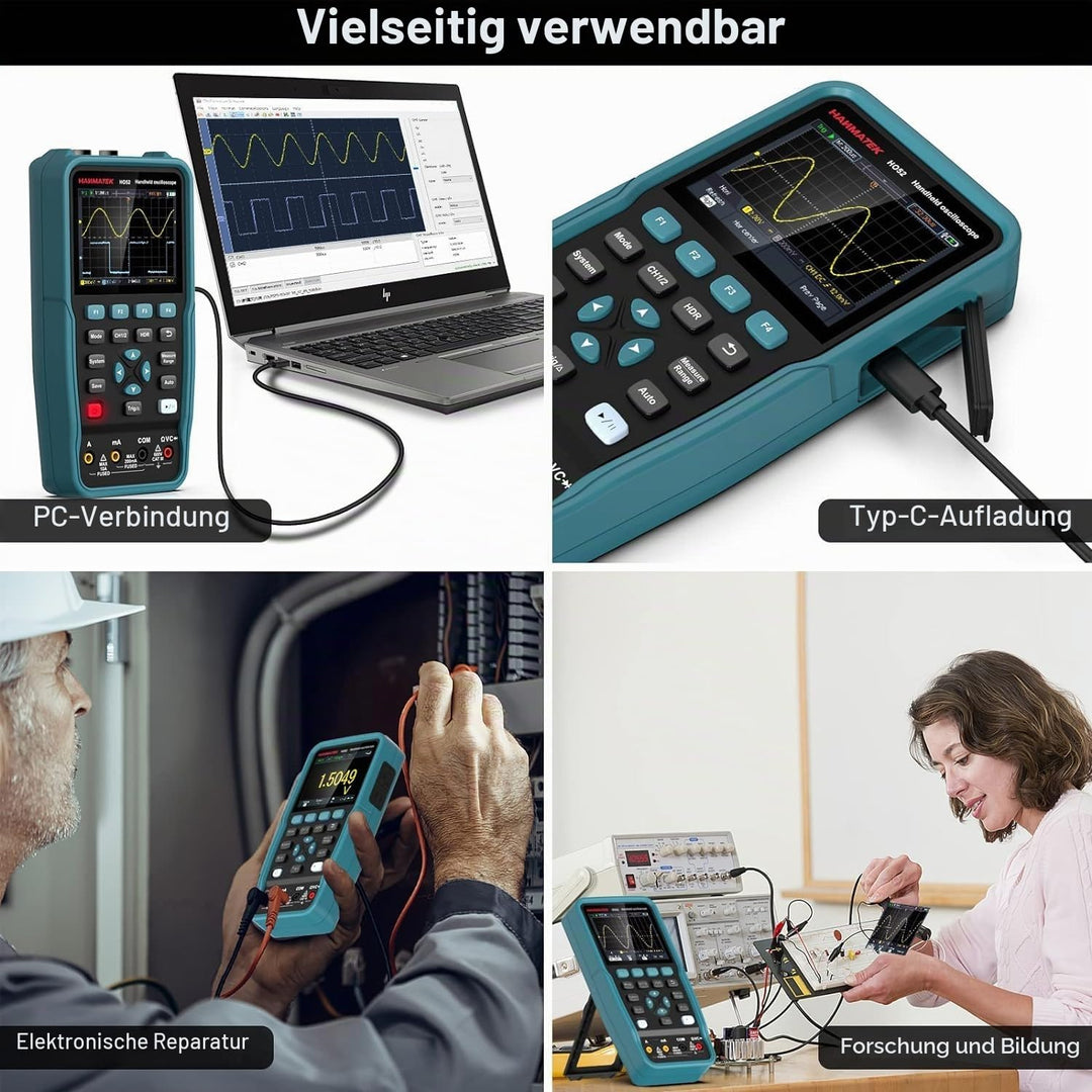 Digitales Oszilloskop,HANMATEK Handheld-Digitaloszilloskop HO102 100Mhz Bandbreite, 2 Kanal 2 in 1 O