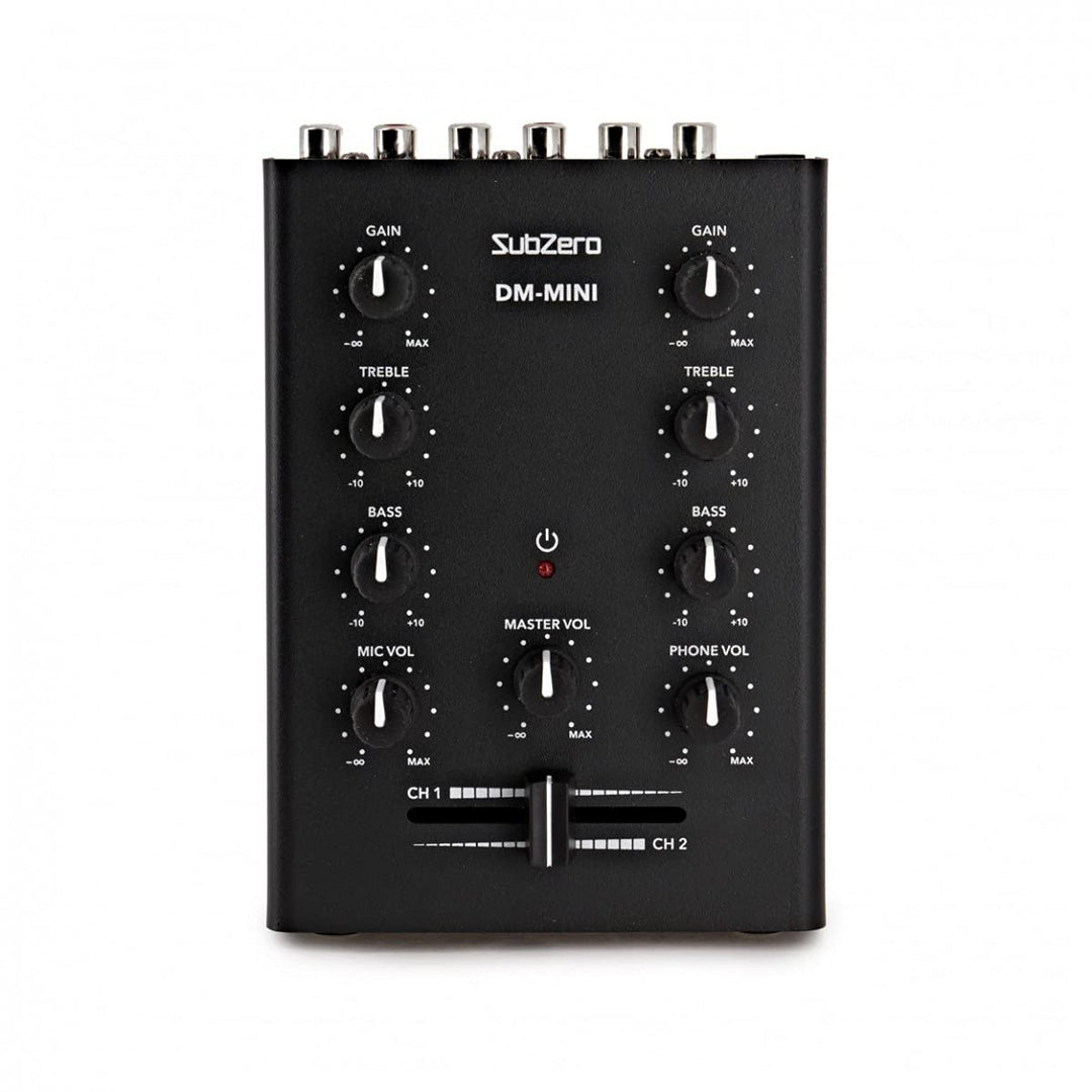 SubZero 2-Kanal-Desktop-Mini-DJ-Mixer mit Crossfader und Mikrofoneingang