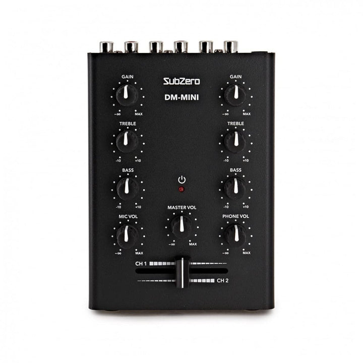 SubZero 2-Kanal-Desktop-Mini-DJ-Mixer mit Crossfader und Mikrofoneingang