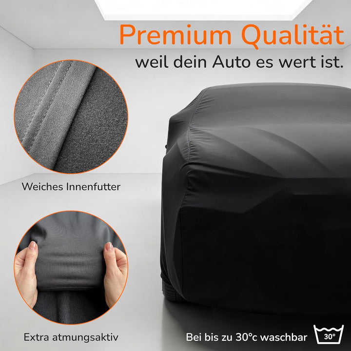 Upgrade4cars Autoabdeckung Indoor Stretch | Auto Abdeckplane aus Stoff in Schwarz | Grösse Pkw - XXL