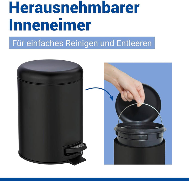WENKO Treteimer Mod. Leman, 5 Liter, mit herausnehmbarem Einsatz, aus lackiertem Stahl, 21 x 24 x 28