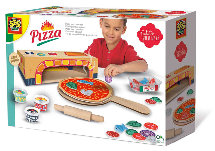 SES Creative 18016 Pizzaofen Spielset aus Holz für Kinder - Kreatives Rollenspiel und Kochsimulation