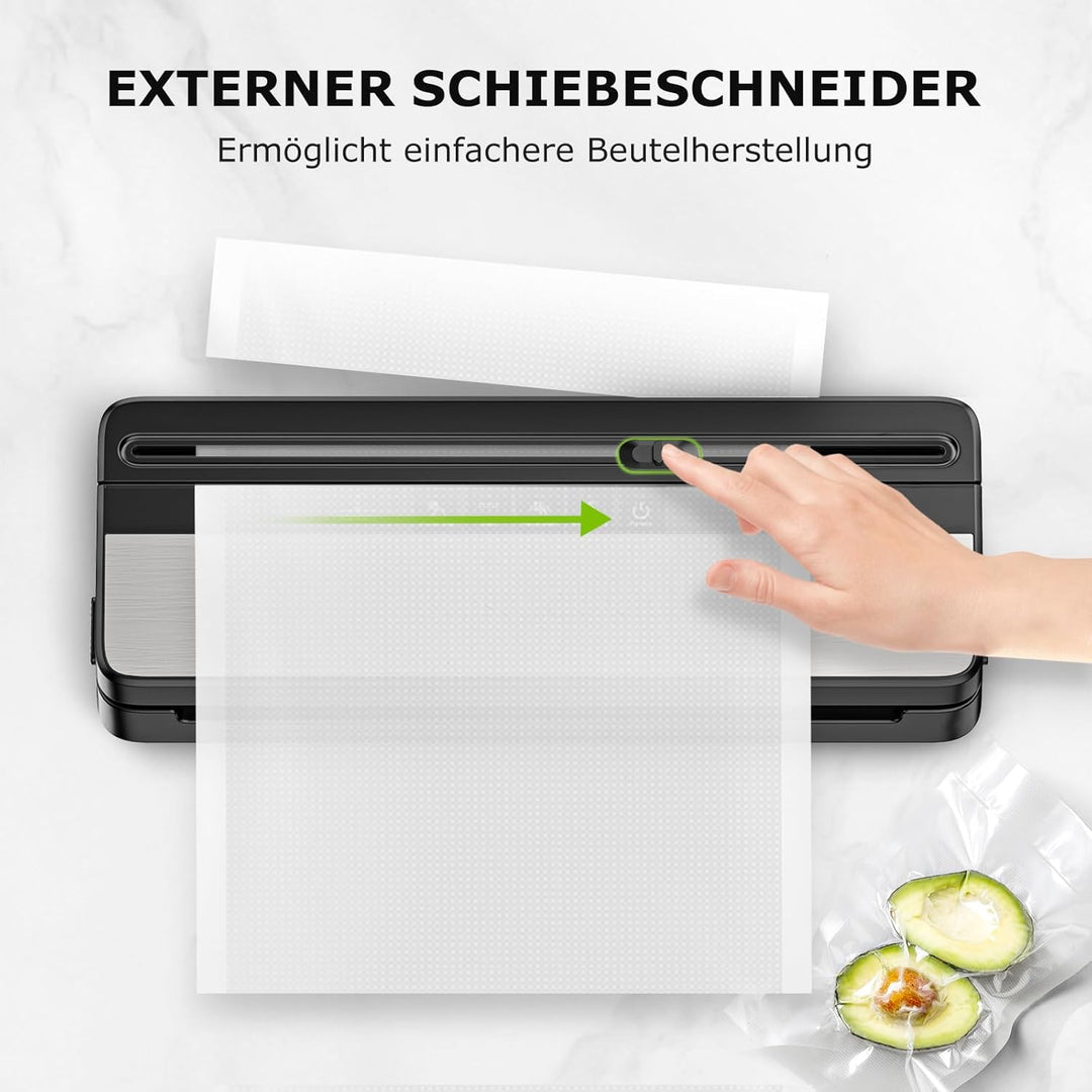 Vakuumiergerät, Multifunktions-Vakuumierer mit 50 Vakuumbeutel und 1 Vakuumrolle, Eingebautem Cutter