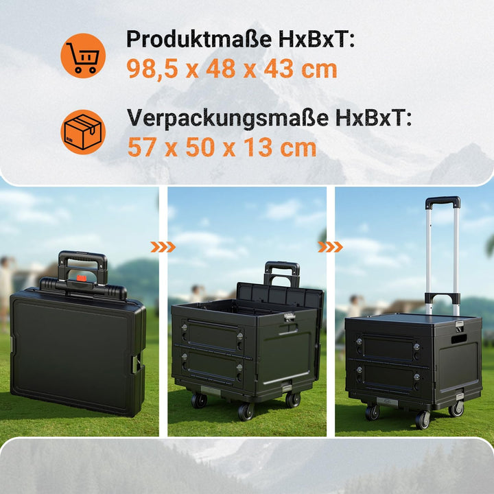 𝗝𝗮𝘅𝗴𝘂𝗼𝗺 Einkaufswagen faltbar 48L, Transportbox mit Rollen, Schwarz | Faltbare 48L Transportbox mit